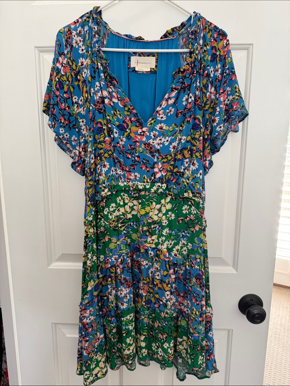 Anthropologie Floral V-Neck Tiered Dress
